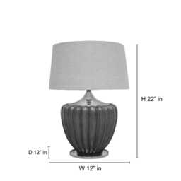 Table Lamp - Vintage Brown Ceramic Ribbed With Warm Linen Shade - Mid Century Modern Bedside Accent Lighting - thumbnail 4