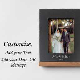 Personalised Slate Photo Frame - Engraved With Couple's Names & Date - Custom Anniversary, Wedding, Engagement Gift Rustic Keepsake - thumbnail 2