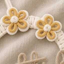 Knitted Wire Name On Macrame Hoop. Personalised Nursery Wall Hanging. Floral Home Decor - thumbnail 2
