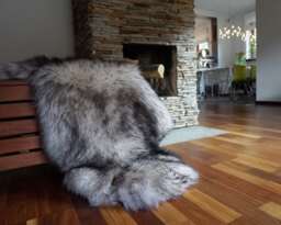 Natural Mouflon Sheepskin Rug, Black & White Shag Throw Carpet - thumbnail 1