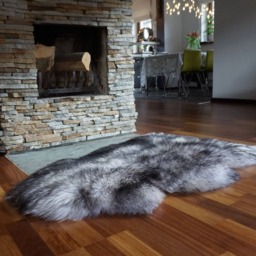 Natural Mouflon Sheepskin Rug, Black & White Shag Throw Carpet - thumbnail 2
