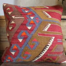 Vintage Kilim Pillow Cover - 16 Inch, Handwoven Wool Rug Cushion - thumbnail 2