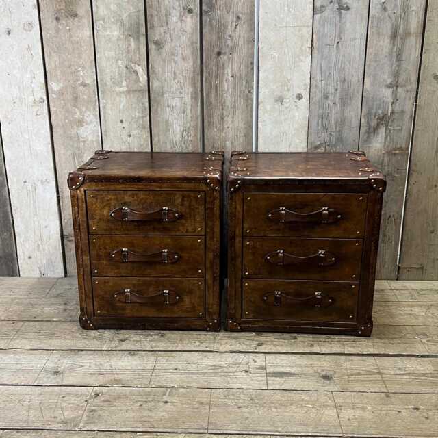 Tailored Hand Dyed Luxury Bridle Leather Bespoke Nightstands, Draw Set - image 1