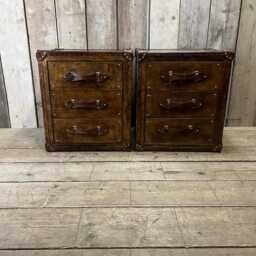 Tailored Hand Dyed Luxury Bridle Leather Bespoke Nightstands, Draw Set - thumbnail 2