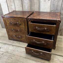 Tailored Hand Dyed Luxury Bridle Leather Bespoke Nightstands, Draw Set - thumbnail 3