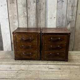 Tailored Hand Dyed Luxury Bridle Leather Bespoke Nightstands, Draw Set - thumbnail 1