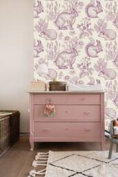 Fantasy Forest in Light Grayish Pink Wall Mural, Animals Wallpaper, Hedgehog, Squirrel & Rabbit D??cor, Nursery Room D??cor - thumbnail 1