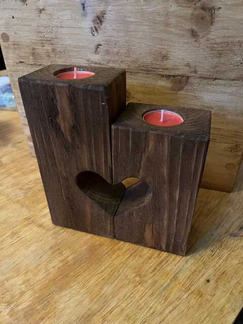 Valentines Gift Heart Tealight Holders Reclaimed Wood Home Decor Rustic Free Delivery - image 1