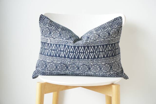 Indigo Neutral Tribal Hemp Hand Woven Natural Dye Color Lumbar Pillow Cover - image 1