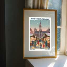 Munich Christmas Market Poster - Winter Wall Art German European Snow Cityscape Living Room - thumbnail 3