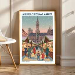Munich Christmas Market Poster - Winter Wall Art German European Snow Cityscape Living Room - thumbnail 1
