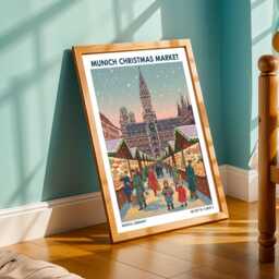 Munich Christmas Market Poster - Winter Wall Art German European Snow Cityscape Living Room - thumbnail 2