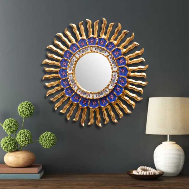 Handmade Gold Sunburst Mirror Wall Decor - Peruvian Round Decorative Bathroom Farmhouse Home & Gifts - image 1