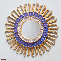 Blue Sapphire Floral Mirror 17.7In - Reverse Painted Glass On A Gilded Sunburst From Peru Dining Room Decor
