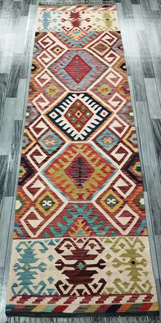Heritage Tribal Runner, Handmade Artisan Afghan Turkish Scandinavian Navajo Bohemian Flatweave Wool Multicolour Kilim Runner Rug 282x84 cm - image 1