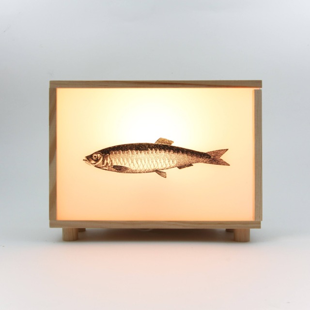 Light Box in Pinewood, Handmade Led Lamp, Custom Original Gift, Home Decor Warm Light, Collage Contemporary Art, #sardine - image 1