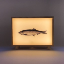 Light Box in Pinewood, Handmade Led Lamp, Custom Original Gift, Home Decor Warm Light, Collage Contemporary Art, #sardine - thumbnail 3
