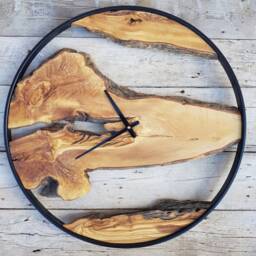 Custom Olive Wood Wall Clock Modern Metal Frame, Live Edge Decor - thumbnail 4