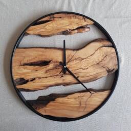 Custom Olive Wood Wall Clock Modern Metal Frame, Live Edge Decor - thumbnail 3