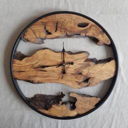 Custom Olive Wood Wall Clock Modern Metal Frame, Live Edge Decor - thumbnail 2