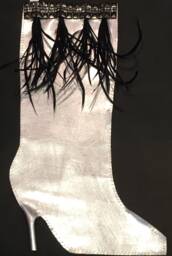 Silver Leather Couture Christmas Stocking With Feathers & Bling Embellishment