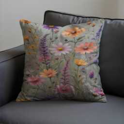 Wildflower Cushion Cover, Meadow Floral Pillow Case, Colourful Botanical Throw Case - thumbnail 1