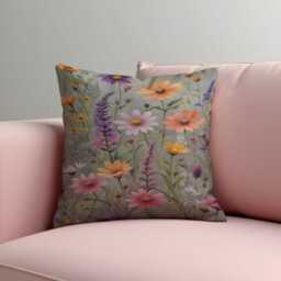 Wildflower Cushion Cover, Meadow Floral Pillow Case, Colourful Botanical Throw Case - thumbnail 3