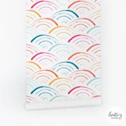 Rainbow Scallop Removable Wallpaper, Watercolor Fish Scale, Traditional Or Temporary Wall Mural - thumbnail 3