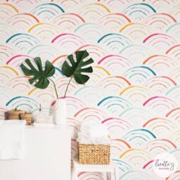 Rainbow Scallop Removable Wallpaper, Watercolor Fish Scale, Traditional Or Temporary Wall Mural