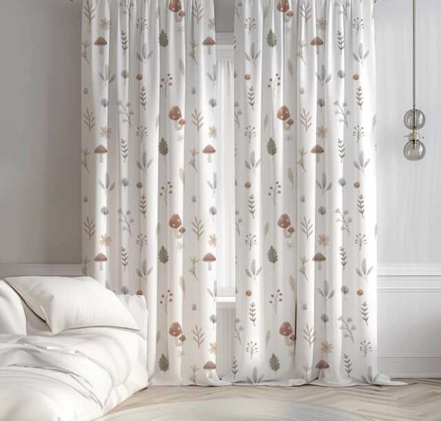 Woodland Mushroom & Flower Curtains, Nursery Curtains Blackout Or Non Blackout, With Eyelets, Pencil Pleat Rod Pocket - image 1