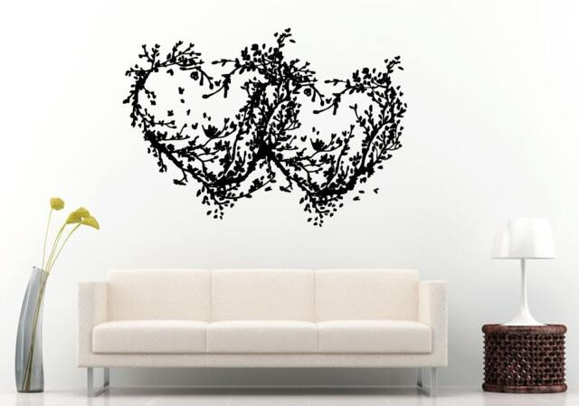 Sakura Japanese Tree Flower Branch Asian Nature Floral Love Heart Shape With Butterfly's Wall Decal Vinyl Sticker Mural Room Decor L1131 - image 1