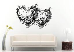 Sakura Japanese Tree Flower Branch Asian Nature Floral Love Heart Shape With Butterfly's Wall Decal Vinyl Sticker Mural Room Decor L1131 - thumbnail 1
