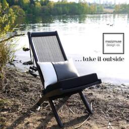 Grey & White Sunbrella?? Outdoor Pillow Cover in Modern Color Block With Black Trim, Masculine Gray Cushions For Pool & Patio Lounge Chairs - thumbnail 3