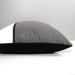 Grey & White Sunbrella?? Outdoor Pillow Cover in Modern Color Block With Black Trim, Masculine Gray Cushions For Pool & Patio Lounge Chairs - thumbnail 2