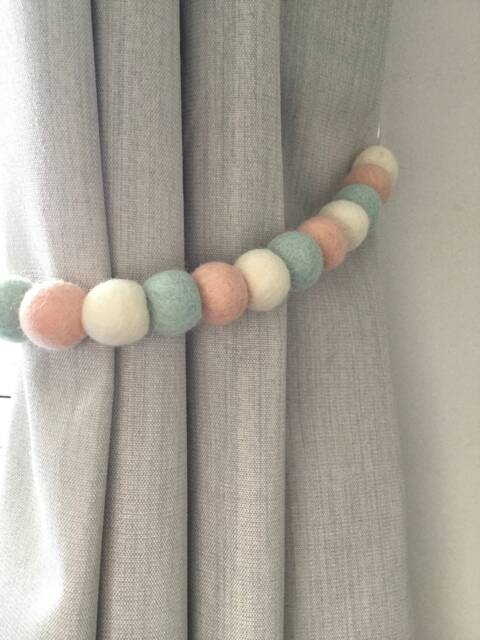 Pastel Felt Ball Curtain Tie Back Peach, Mint, & White - image 1