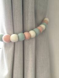 Pastel Felt Ball Curtain Tie Back Peach, Mint, & White
