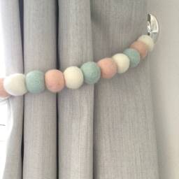 Pastel Felt Ball Curtain Tie Back Peach, Mint, & White - thumbnail 2