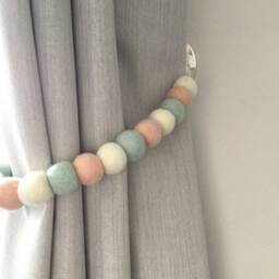 Pastel Felt Ball Curtain Tie Back Peach, Mint, & White - thumbnail 3