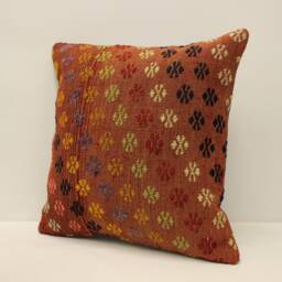 Bolster Pillow Sofa 16x16 in 40x40 cm Bohemian Vintage Kilim Cushion Bedding 4Kf-702 - thumbnail 3