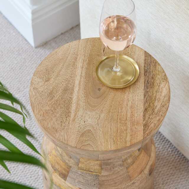 Natural Mango Wood Aam Side Table I Handcrafted Checkered Sustainable Accent - image 1