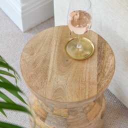 Natural Mango Wood Aam Side Table I Handcrafted Checkered Sustainable Accent - thumbnail 1