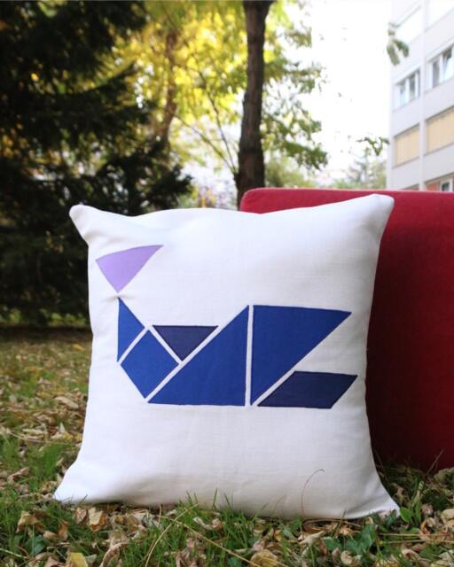 Tangram Moby Blue Decorative Cushion 40cm X - Cover + Pillowcase in Organic Cotton Microfiber