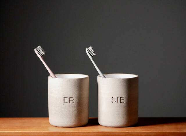 Toothbrush Mug. Set Of 2. Ceramic. Grey. Holder. Bathroom Accessories. Gift. Individual - image 1