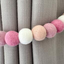 Princess Pink Felt Ball Curtain Tie Backs - Pom Hold Custom Ties Nursery Decor Baby Gift Colourful Pull - thumbnail 3