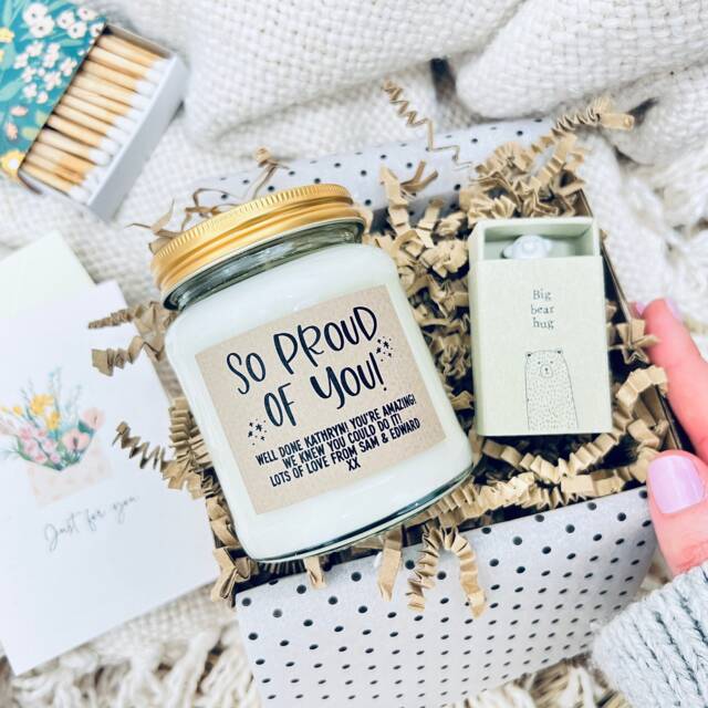 So Proud Of You Personalised Message Congratulations Gift Set, Soy Candle & Keepsake, Well Done, New Job, Exam Results, Passed Your Test - image 1