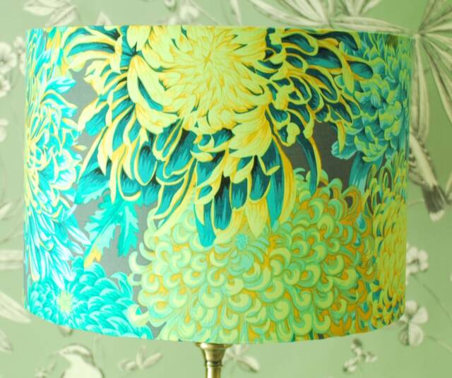Handmade Green Chrysanthemum Lampshade Kaffe Fassett Floral Fabric - image 1