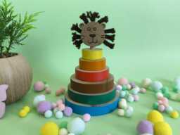 Wooden Lion Stacking Toy, Montessori Rainbow Stacker, Handmade Toddler Gift, Educational Baby Fine Motor Skills Toy