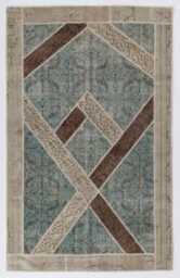 Turquoise Blue, Brown & Beige Patchwork Rug - thumbnail 1
