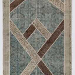 Turquoise Blue, Brown & Beige Patchwork Rug - thumbnail 2