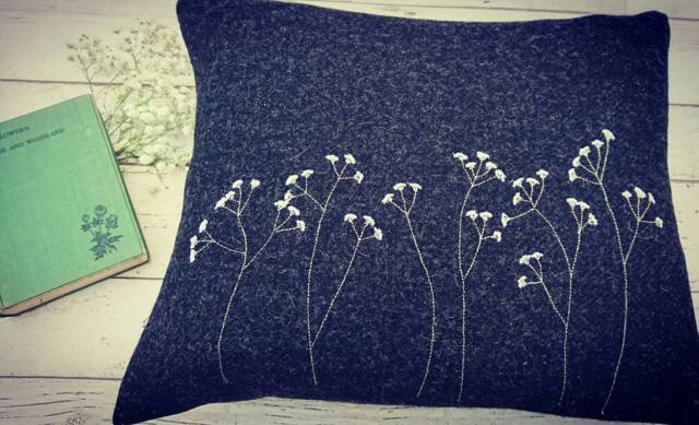 Hand Crafted Harris Tweed Floral Cushion Cover in Charcoal Grey - image 1
